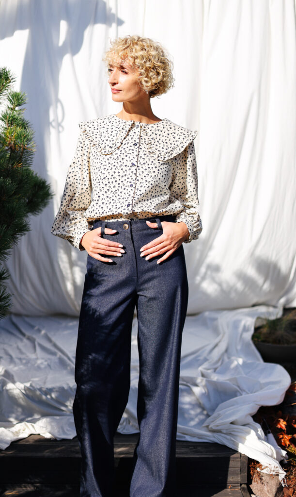 Puritan collar long sleeve ivory floral blouse | Blouse | Sustainable clothing | OffOn clothing