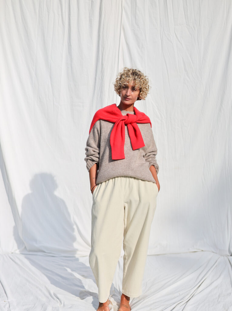 Ivory Corduroy Balloon Trousers VIVIAN | Trousers | Sustainable clothing | OffOn clothing