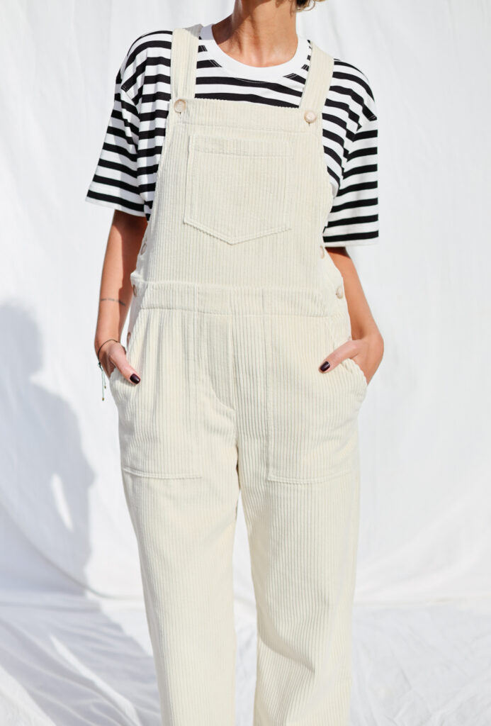 Casual ivory corduroy dungarees DOROTHY - Image 4