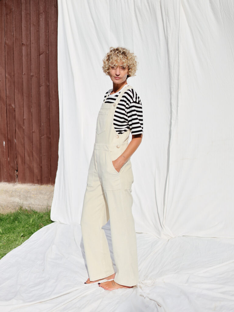 Casual ivory corduroy dungarees DOROTHY - Image 3