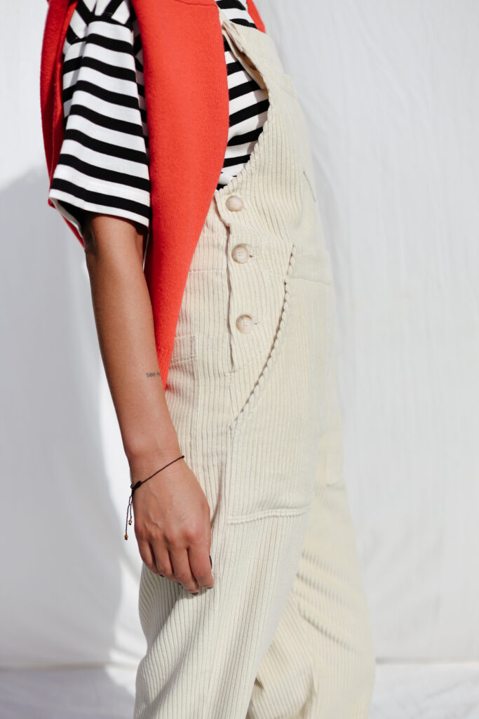 Casual ivory corduroy dungarees DOROTHY - Image 1