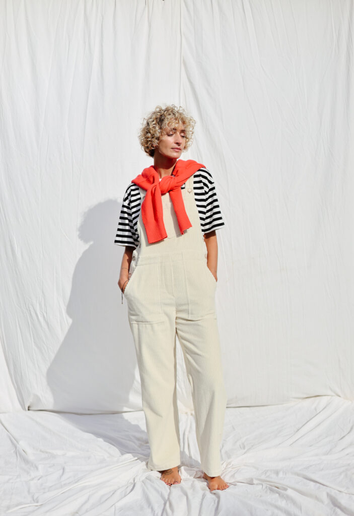 Casual ivory corduroy dungaree DOROTHY | Jumpsuit | Sustainable clothing | OffOn clothing