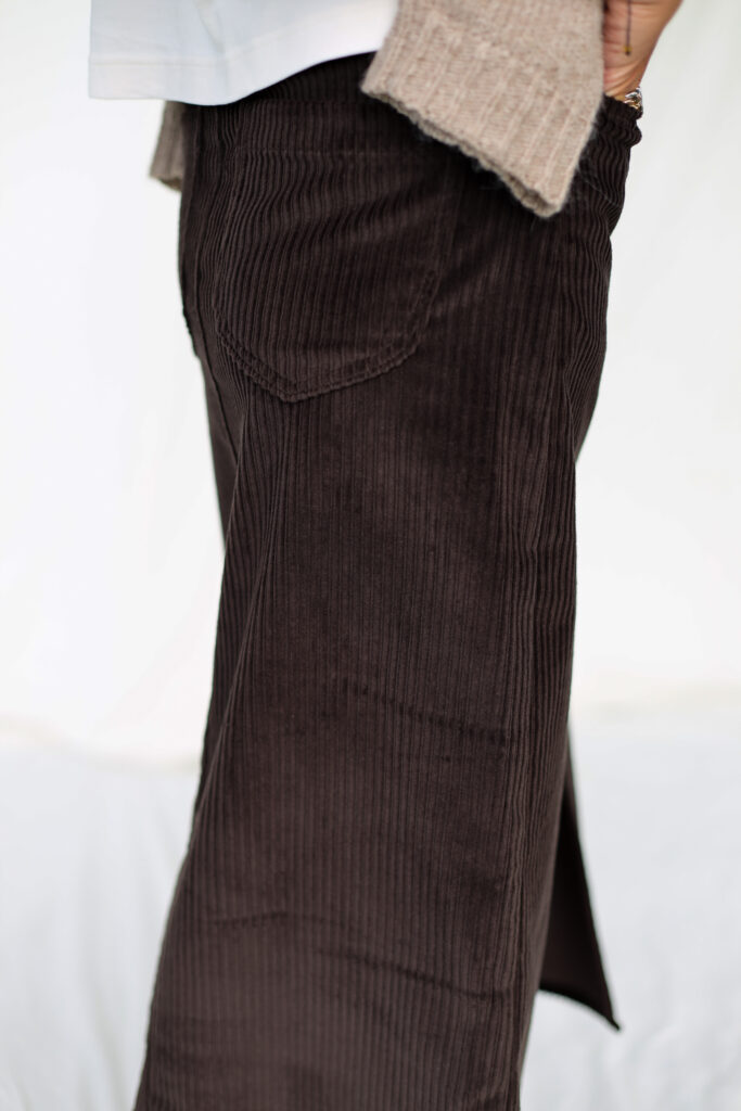 Wide Wale Cord Pencil Skirt in Dark Brown - Image 3