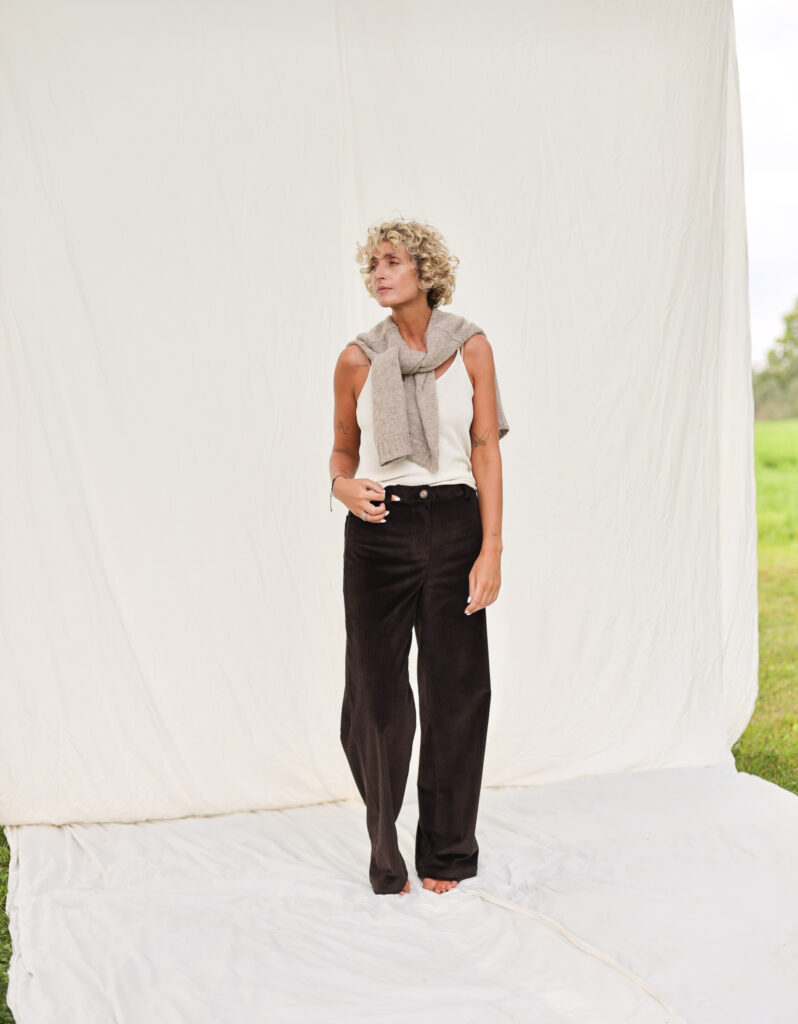 Wide Leg Dark Brown Wide Wale Cord Pants LUNA - Image 1