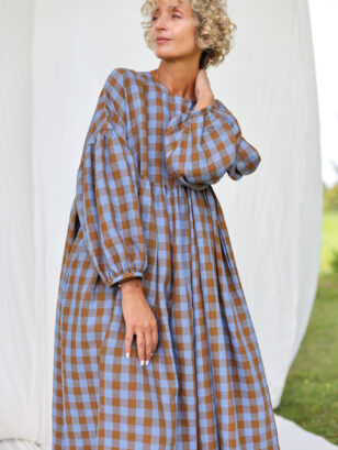 Oversized Linen Dress GRETA in Bluebonnet Checks | Dress | Sustainable clothing | OffOn clothing