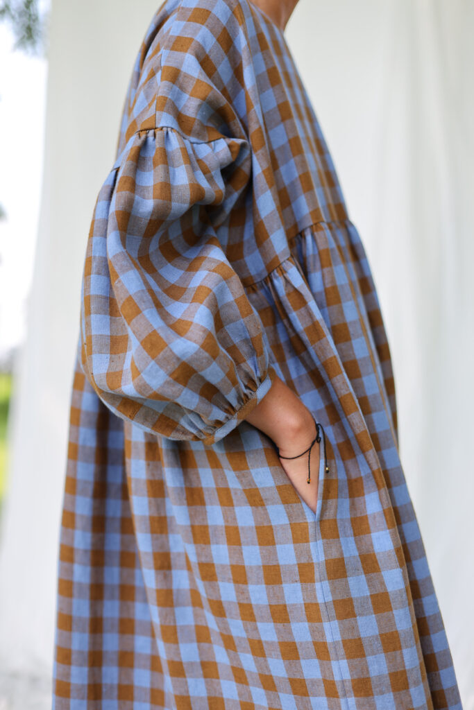 Oversized Linen Dress GRETA in Bluebonnet Checks - Image 3