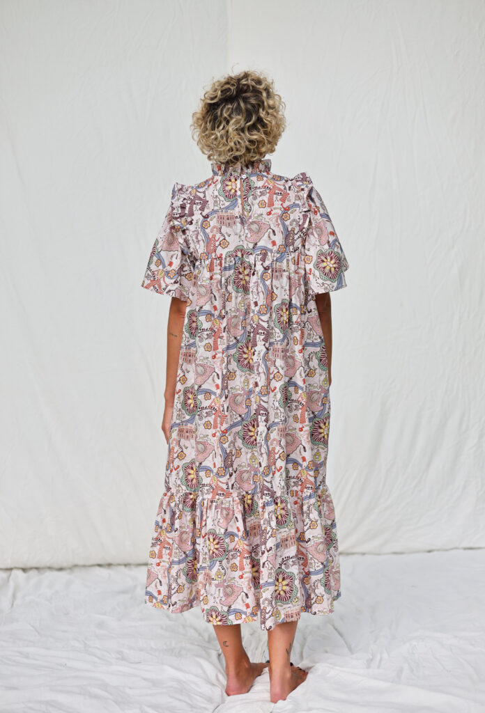 Ruffled Neck A-line Tiered Dress In Silky Tana Lawn Cotton - Image 4