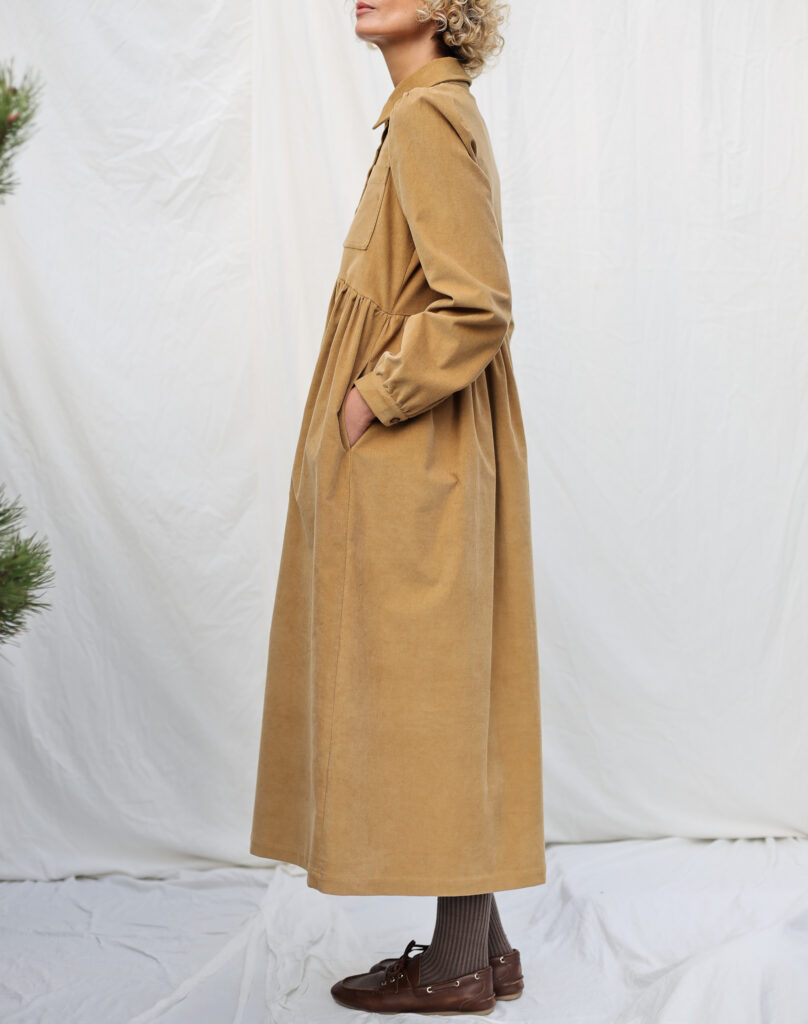 Needlecord Long Puffy Sleeves Dress with Chest Pockets - Image 5