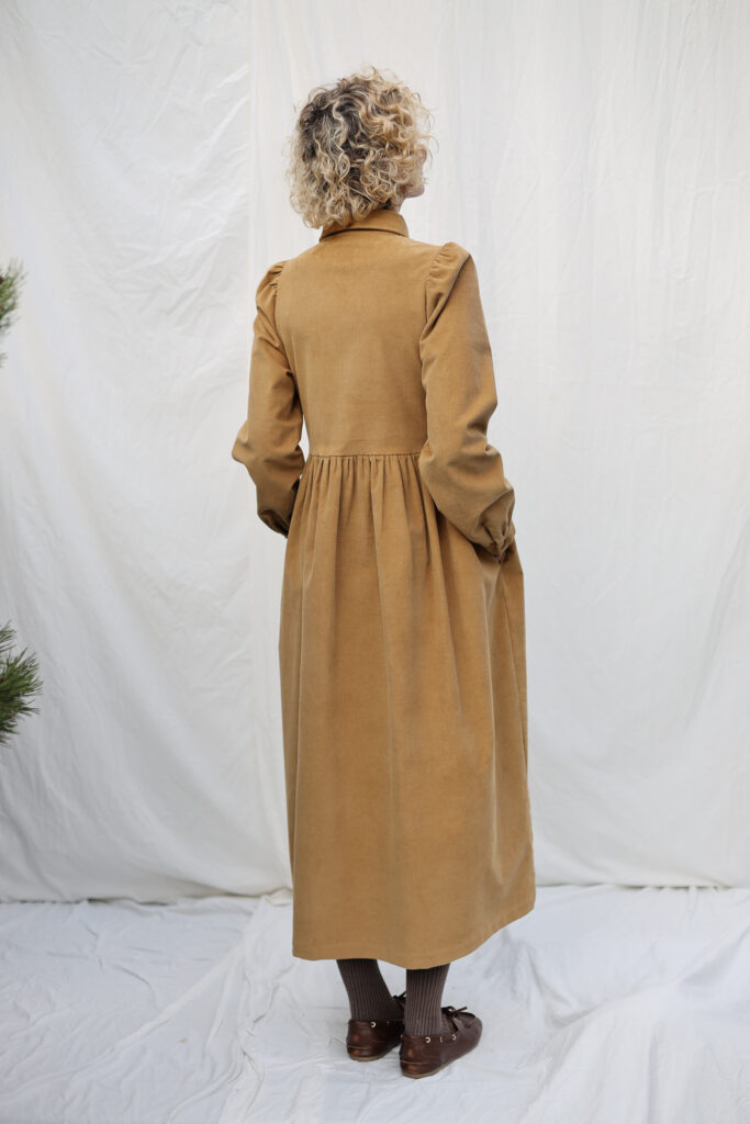Needlecord Long Puffy Sleeves Dress with Chest Pockets - Image 4