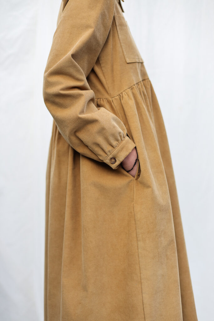 Needlecord Long Puffy Sleeves Dress with Chest Pockets - Image 3