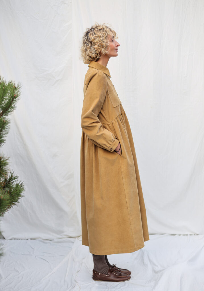Needlecord Long Puffy Sleeves Dress with Chest Pockets - Image 2