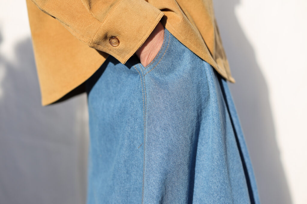 A-line full skirt with front pleats in light blue denim - Image 6