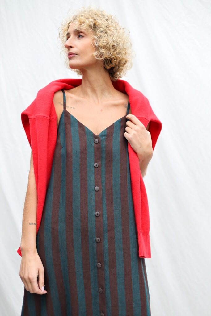Linen Sleeveless Adjustable Strap Dress With Ruffled Hem - Image 5