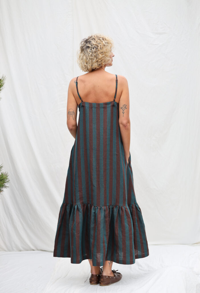 Linen Sleeveless Adjustable Strap Dress With Ruffled Hem - Image 4