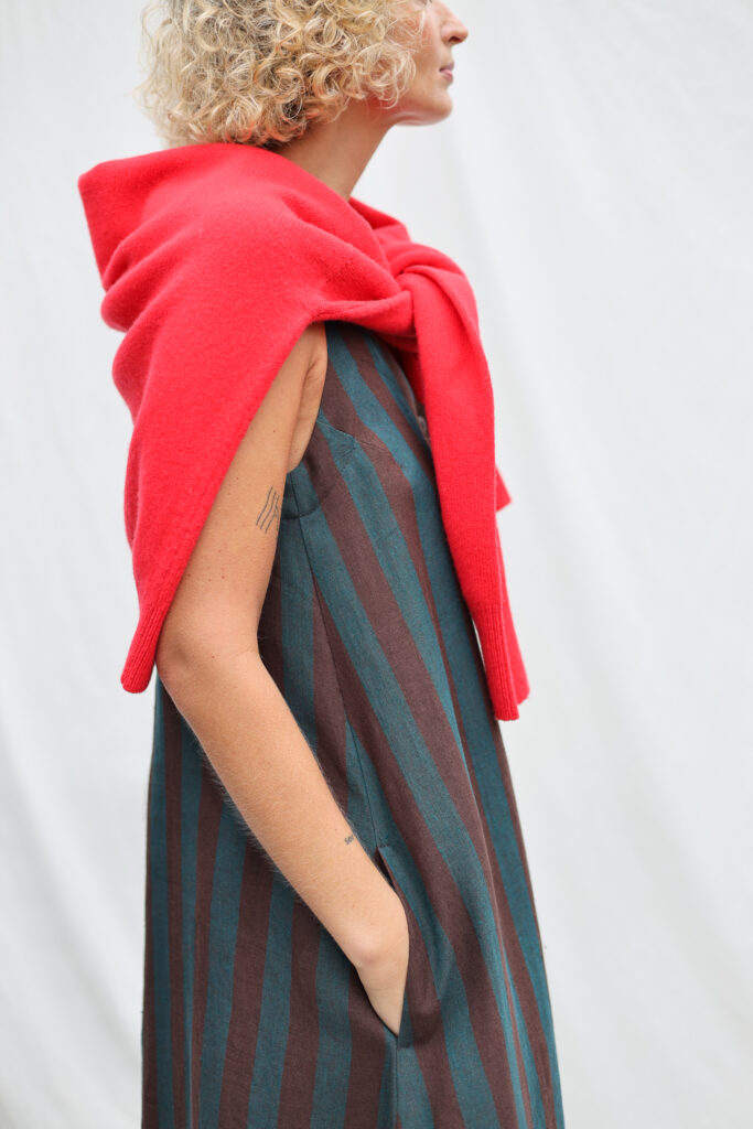 Linen Sleeveless Adjustable Strap Dress With Ruffled Hem - Image 3