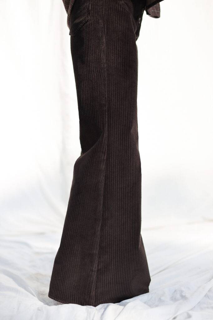 Wide Flared Leg Pants In Dark Brown Corduroy - Image 2