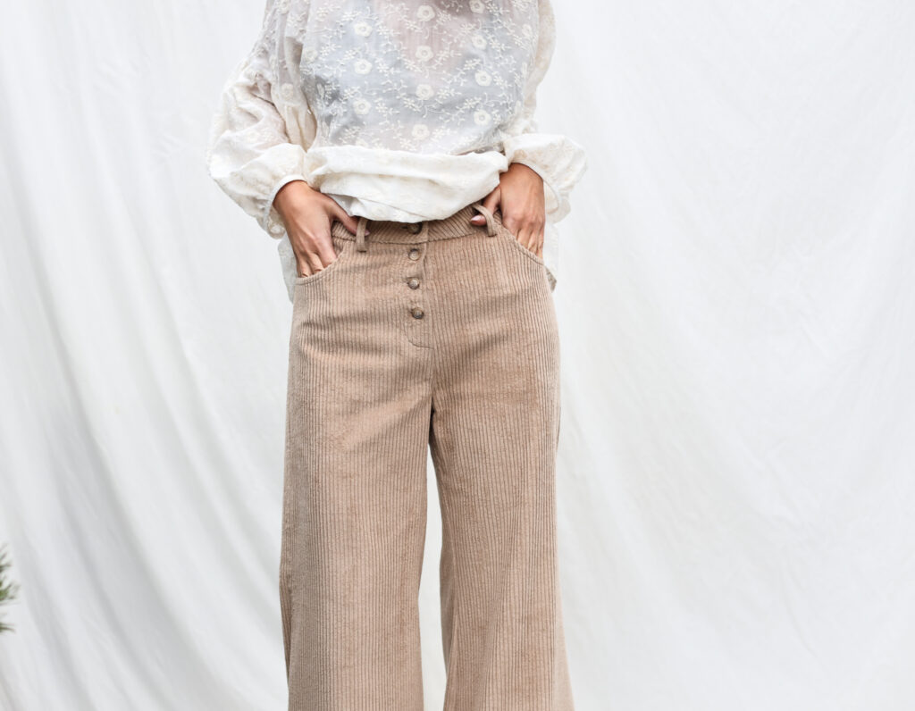 Wide Flared Leg High Waist Cord Trousers - Image 2