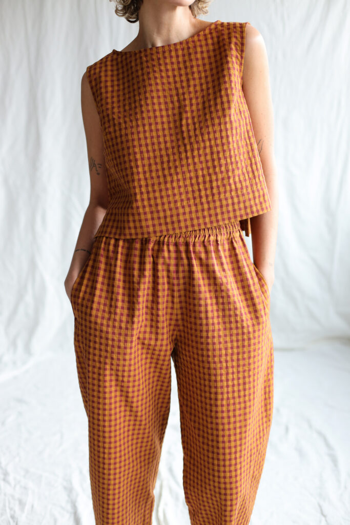 Sleeveless Seersucker Checks Cropped Hem Top | Tops | Sustainable clothing | OffOn clothing