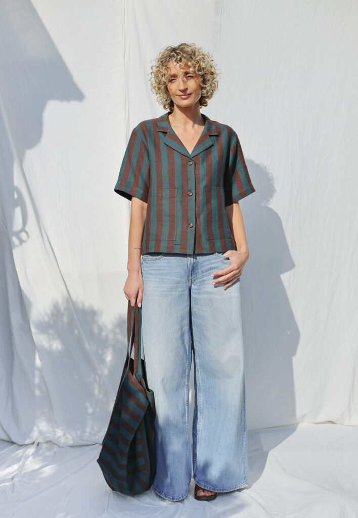 Striped Large Linen Tote Bag