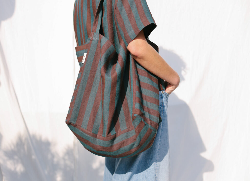 Striped Large Linen Tote Bag | Accesories | Sustainable clothing | OffOn clothing