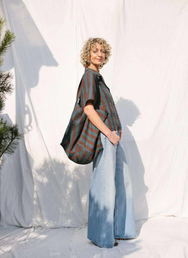 Striped Large Linen Tote Bag - Image 1