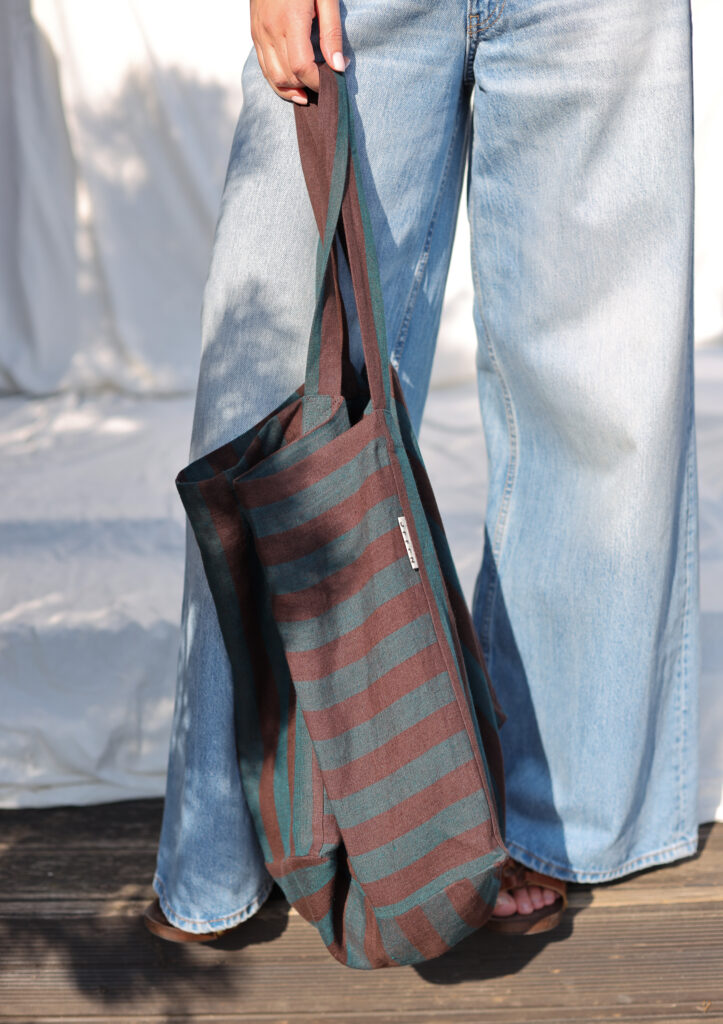 Striped Large Linen Tote Bag - Image 3