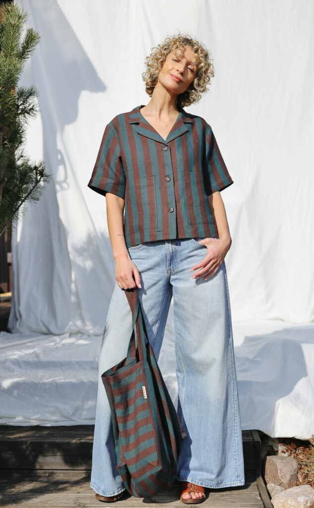 Striped Large Linen Tote Bag - Image 4