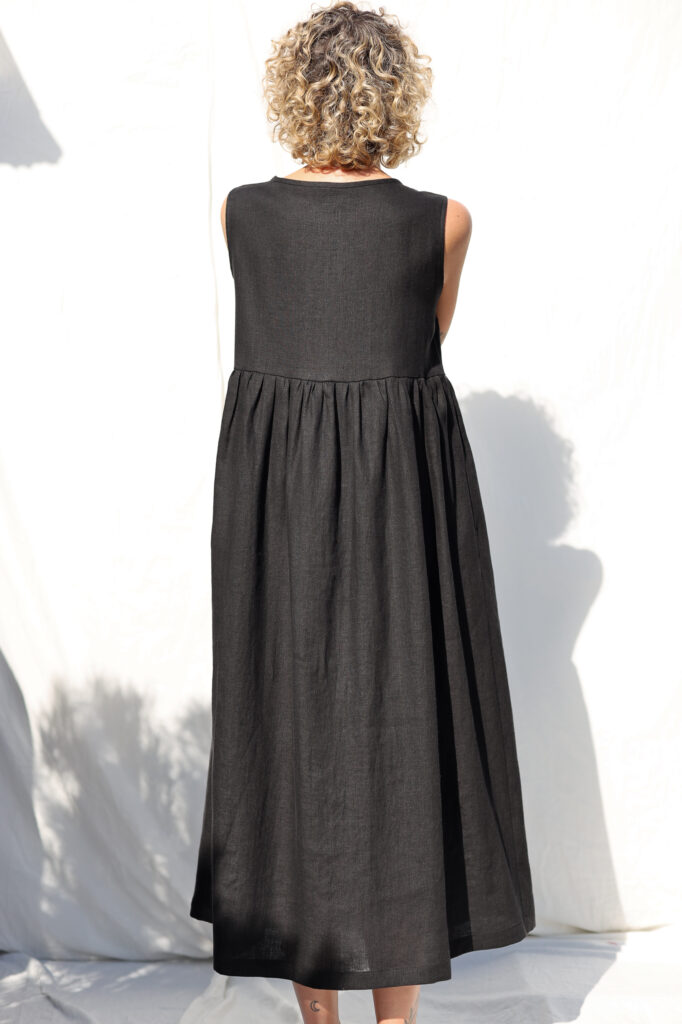 Sleeveless linen dress with ties and ruffled skirt GEMMA - Image 6