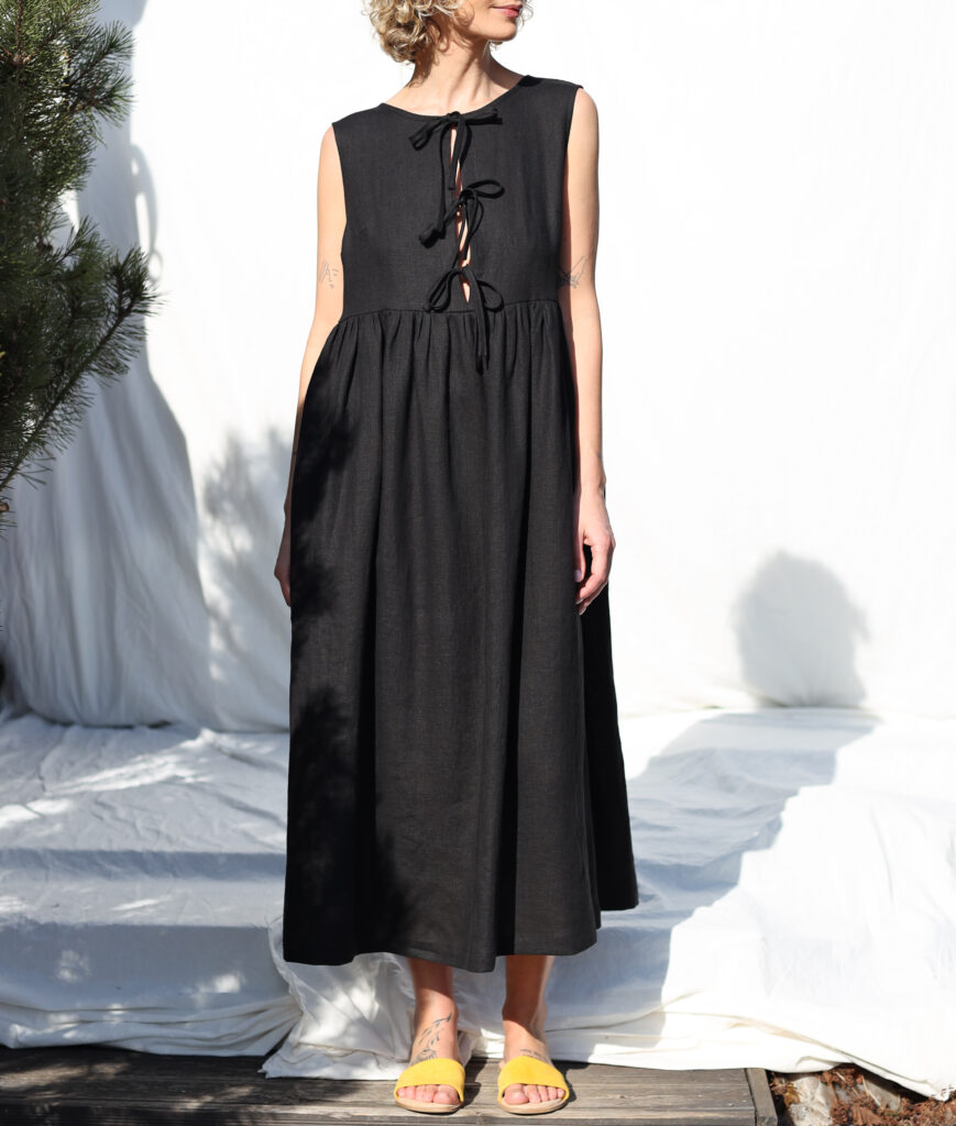 Sleeveless linen dress with ties and ruffled skirt GEMMA - Image 3