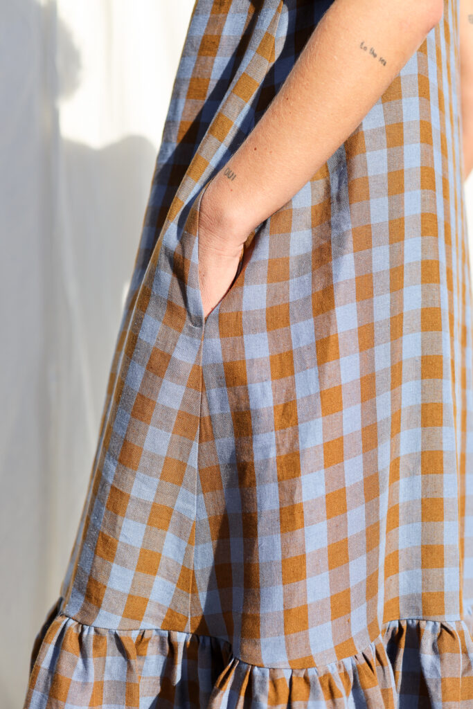 Sleeveless Checks Linen Dress With Ruffled Hem - Image 5