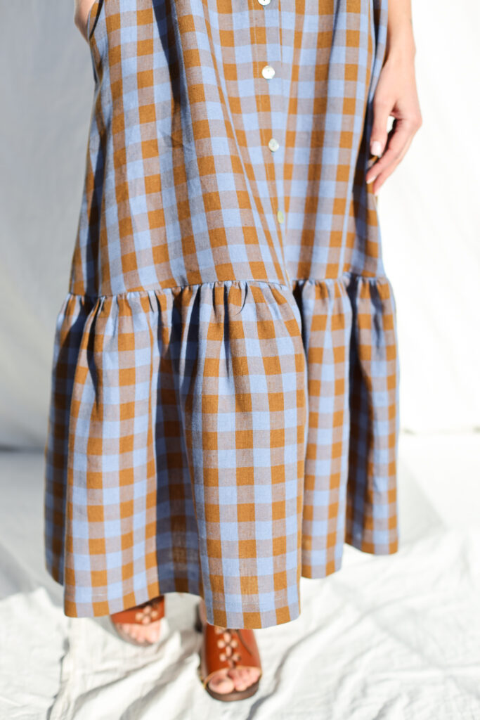 Sleeveless Checks Linen Dress With Ruffled Hem - Image 2