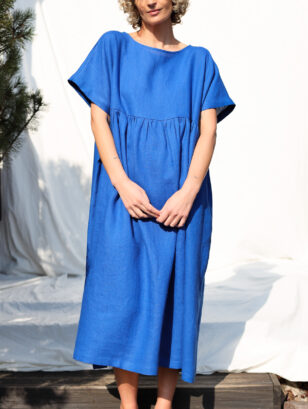 Oversize linen dress in Royal Blue SILVINA | Dress | Sustainable clothing | OffOn clothing