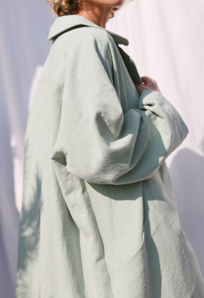 Oversized Heavy Linen Coat In Mint Color - Image 6