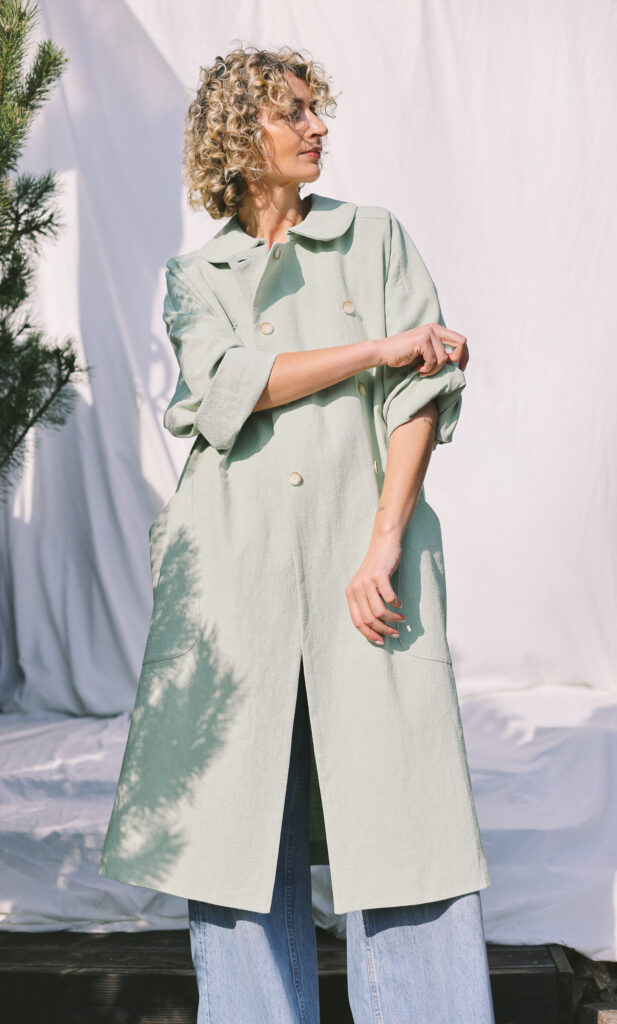 Oversized Heavy Linen Coat In Mint Color - Image 2