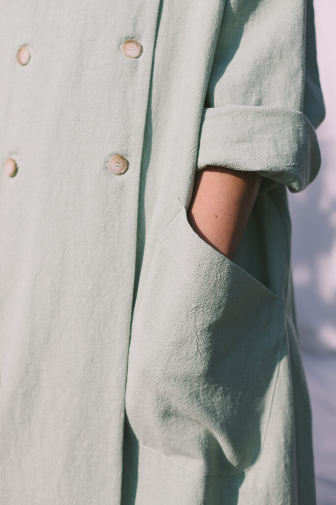 Oversized Heavy Linen Coat In Mint Color - Image 3