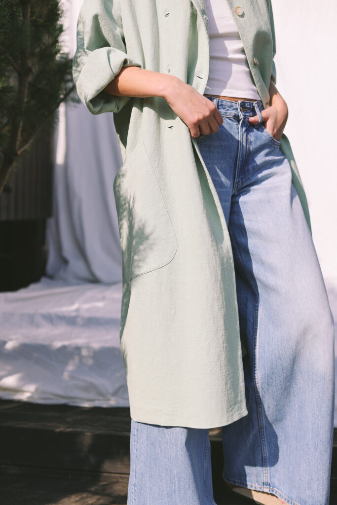 Oversized Heavy Linen Coat In Mint Color - Image 1