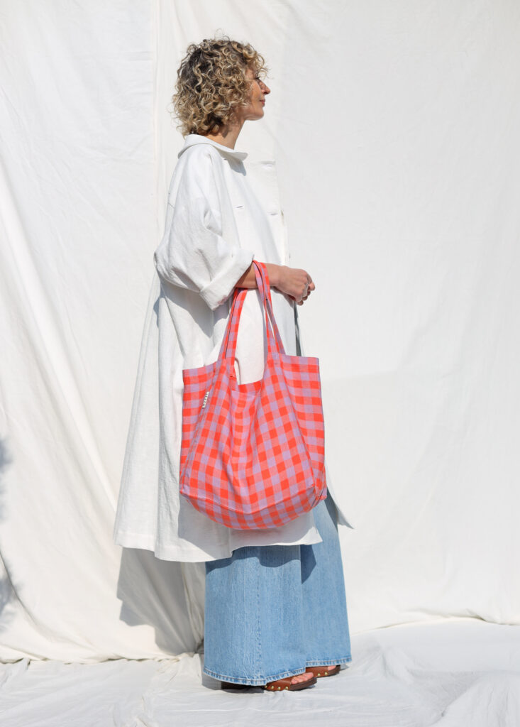 Pink Checks Linen Tote Bag - Image 5