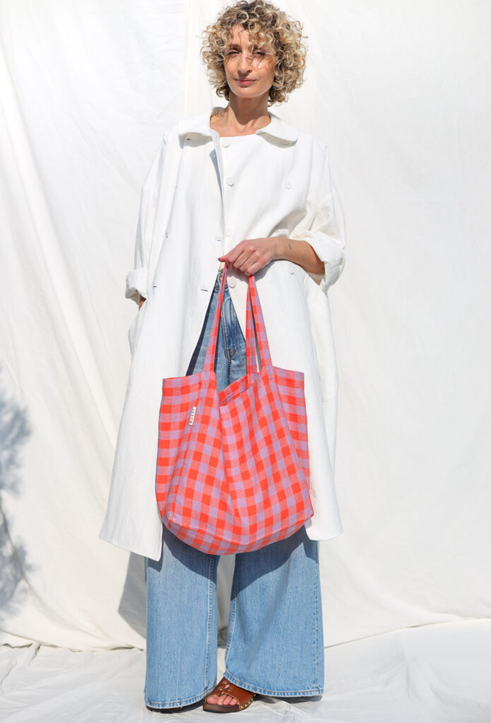 Pink Checks Linen Tote Bag - Image 3