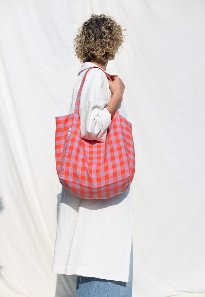 Pink Checks Linen Tote Bag - Image 2