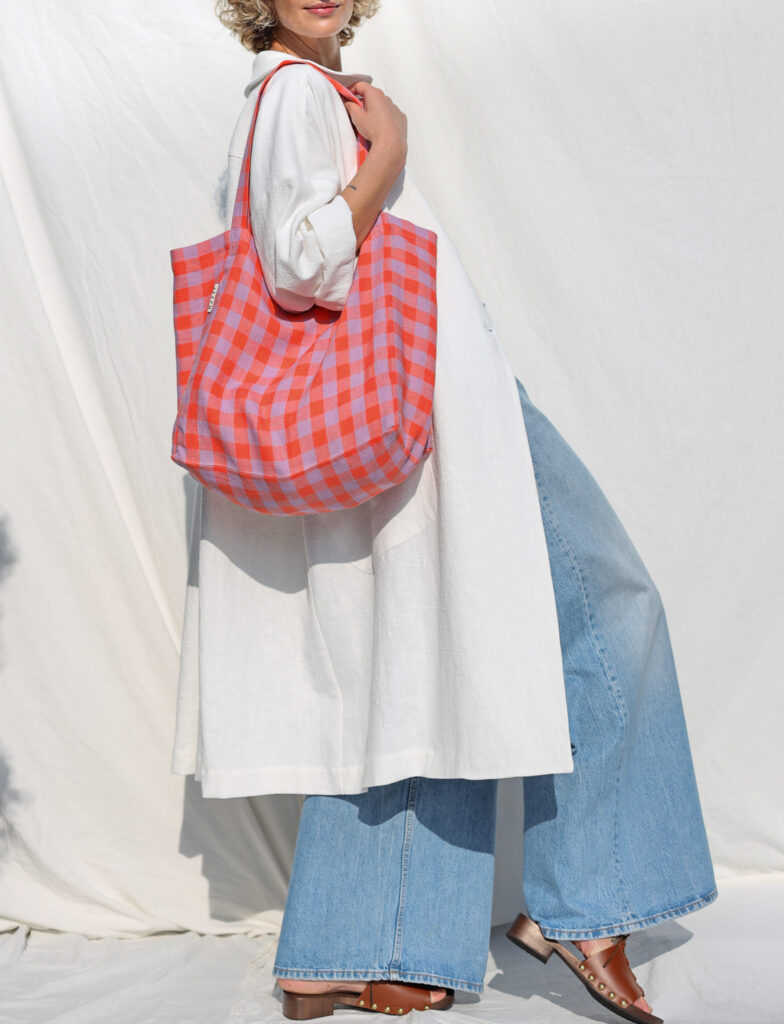 Pink Checks Linen Tote Bag - Image 1