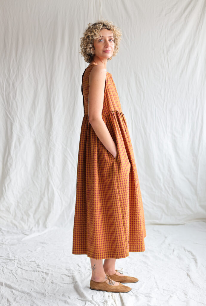 Sleeveless Smock Dress In Seersucker Checks | Dress | Sustainable clothing | OffOn clothing