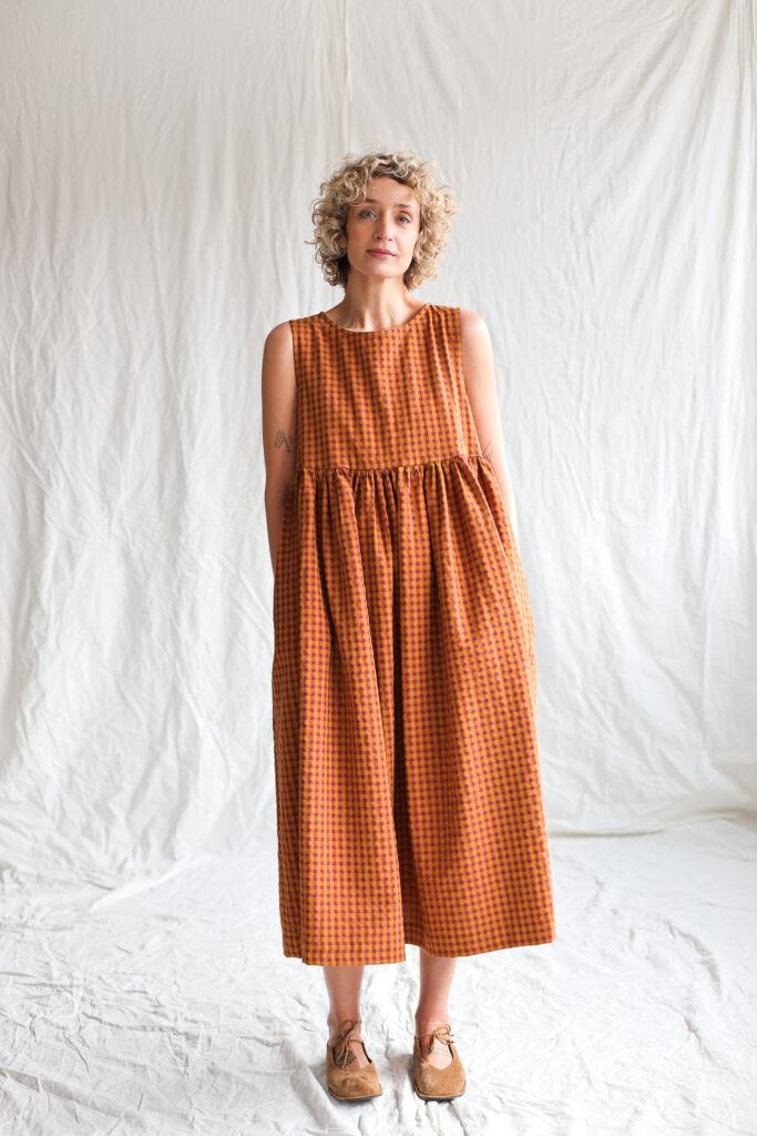 Sleeveless Smock Dress In Seersucker Checks | Dress | Sustainable clothing | OffOn clothing
