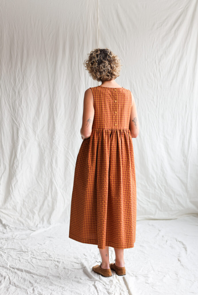 Sleeveless Smock Dress In Seersucker Checks | Dress | Sustainable clothing | OffOn clothing