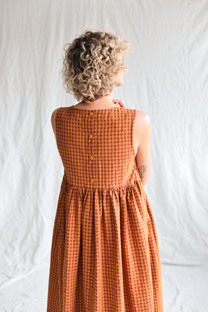 Sleeveless Smock Dress In Seersucker Checks | Dress | Sustainable clothing | OffOn clothing