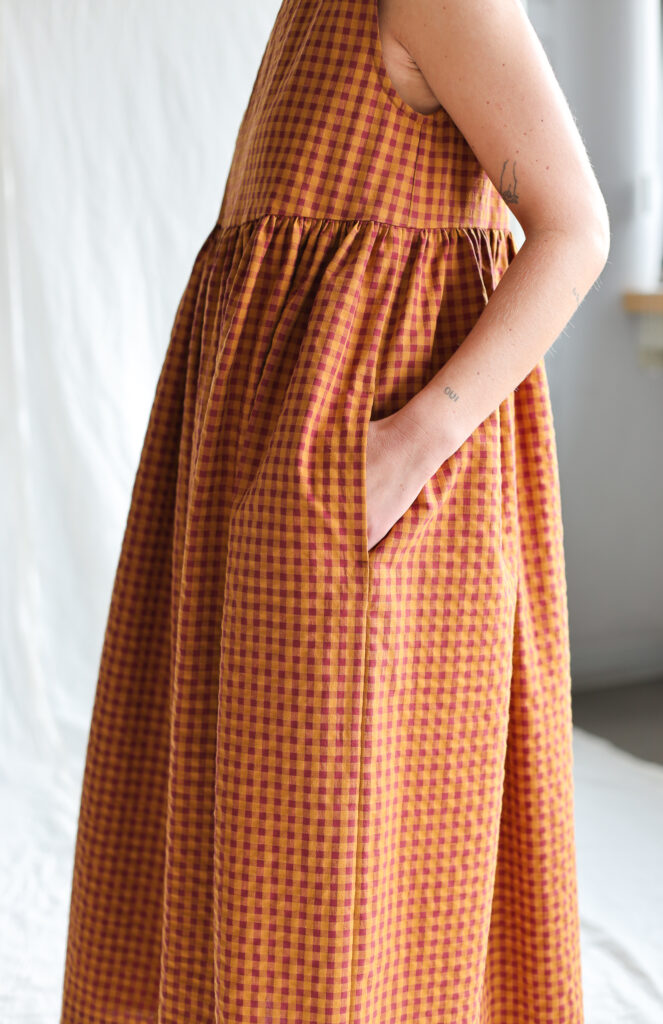 Sleeveless Smock Dress In Seersucker Checks | Dress | Sustainable clothing | OffOn clothing