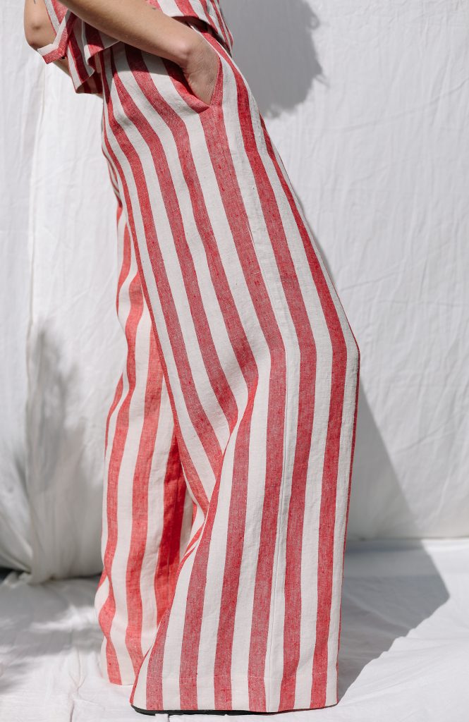 Striped Linen High Waist Palazzo Trousers | Trousers | Sustainable clothing | OffOn clothing