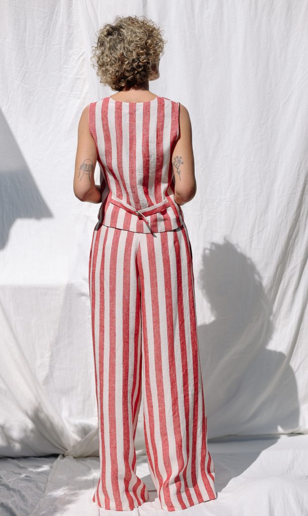 Striped Linen High Waist Palazzo Trousers