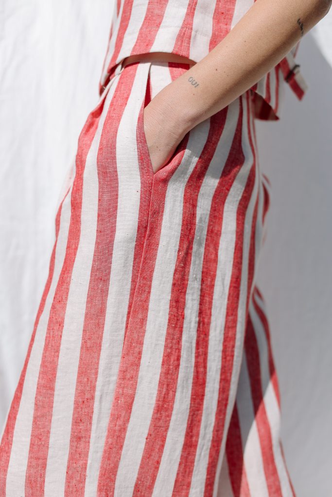 Striped Linen High Waist Palazzo Trousers
