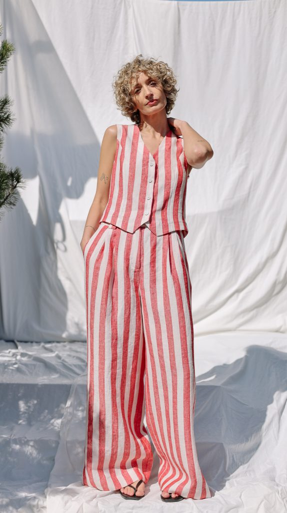Striped Linen High Waist Palazzo Trousers