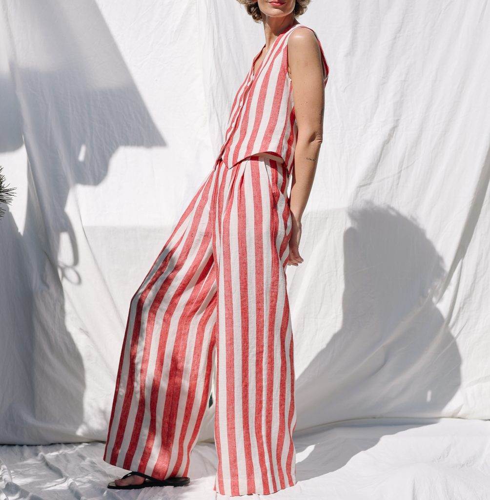 Striped Linen High Waist Palazzo Trousers